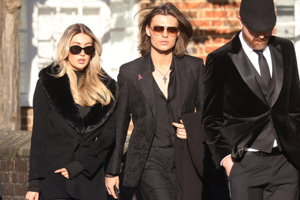 Kate Cassidy and Damian Hurley attend the funeral for singer Liam Payne on Thursday.