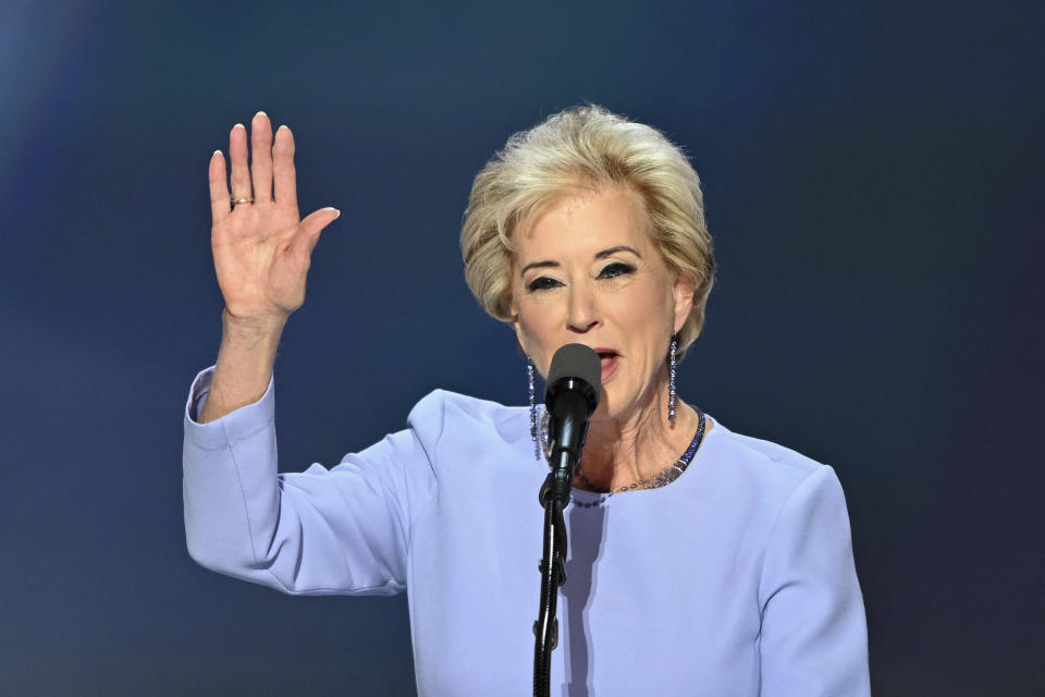 Linda McMahon speaks during the 2024 Republican National Convention.