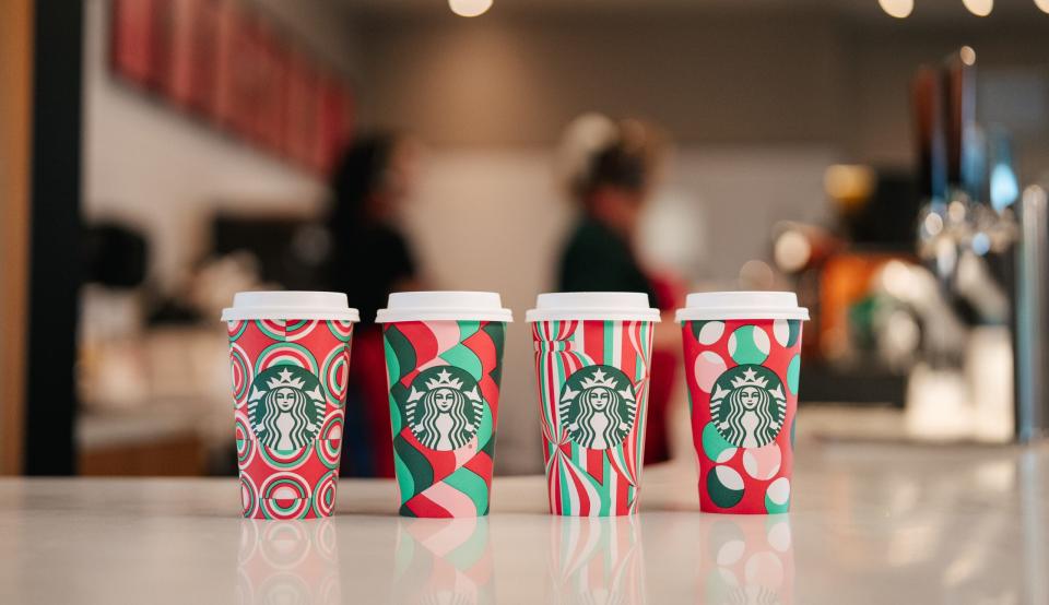 The 2024 collection of Starbucks' holiday cups. (Starbucks) 