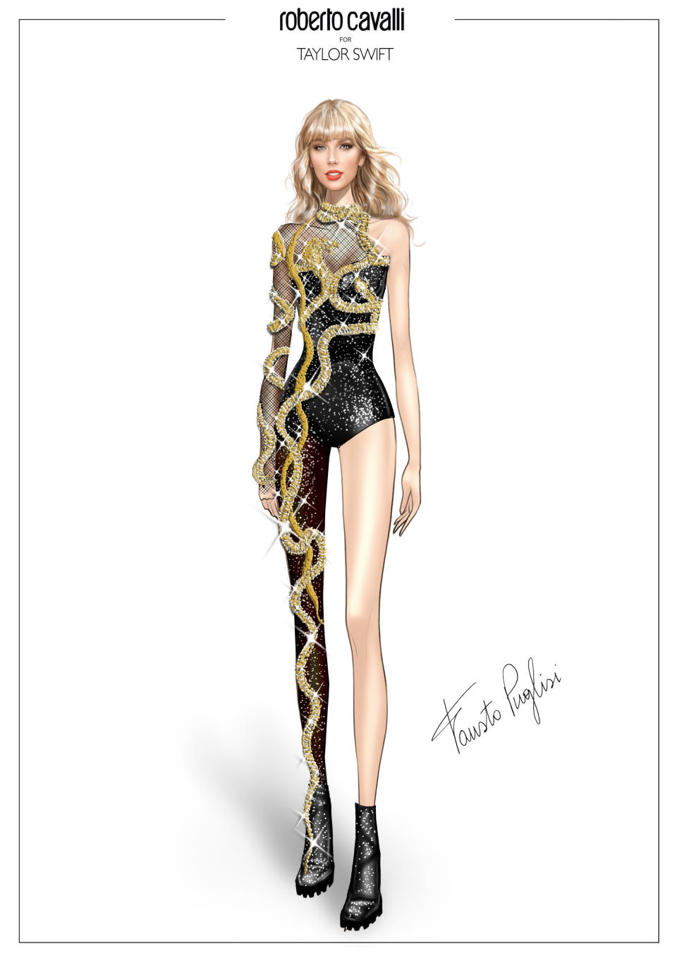 Roberto Cavalli creator director Fausto Puglisi's sketch for Swift's 'Reputation' catsuit. (Roberto Cavalli) 