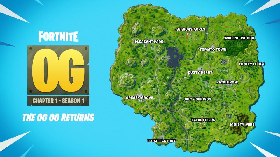 Pictured is the Fortnite's original (OG) map.