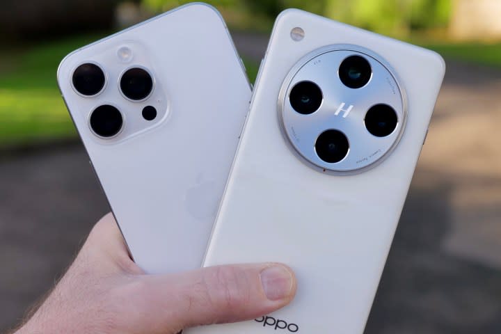 The Apple iPhone 16 Pro Max and the Oppo Find X8 Pro's cameras.