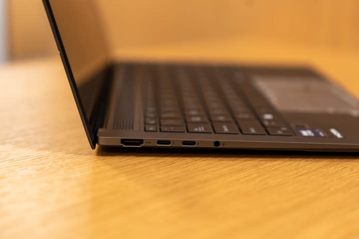 The left side of the Asus Zenbook S14 containing the ports and IO