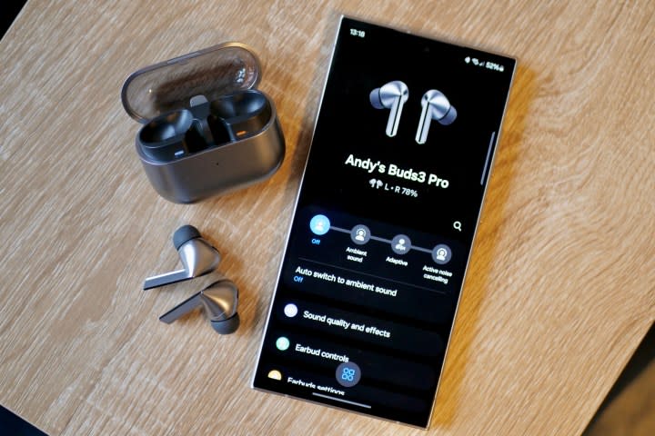 The Samsung Galaxy S24 Ultra with the Galaxy Buds3 Pro.