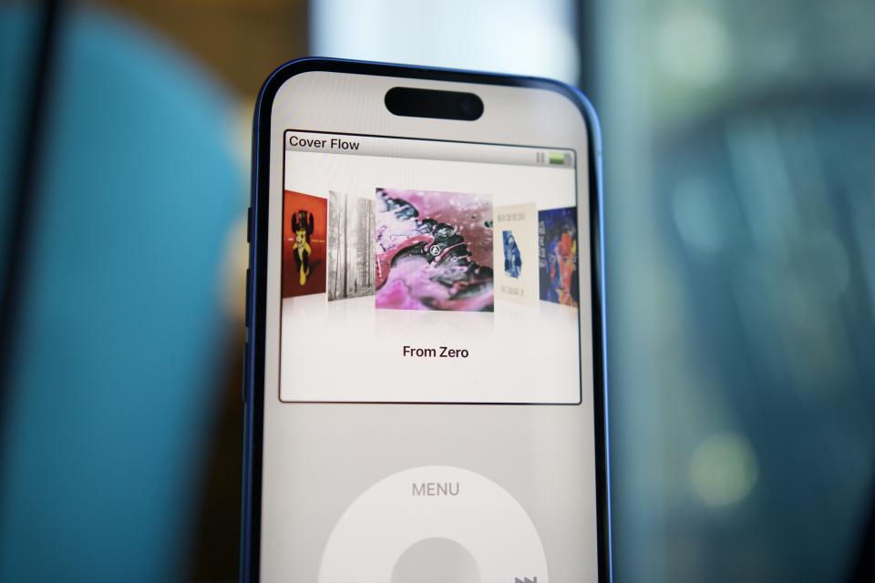 The My Classic app on an iPhone 16 showing the iPod interface.