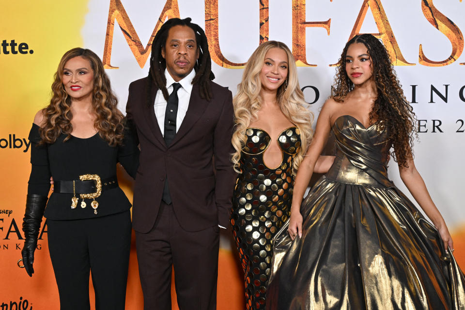 Carter with Tina Knowles, Beyoncé and daughter Blue Ivy Carter at the world premiere of Mufasa: The Lion King.