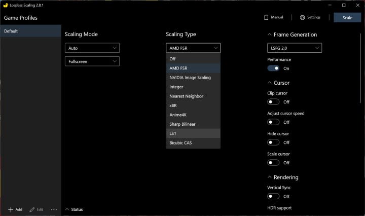 The Lossless Scaling app in Windows.