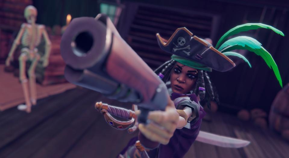  Afia pointing a gun in Shadow Gambit. 