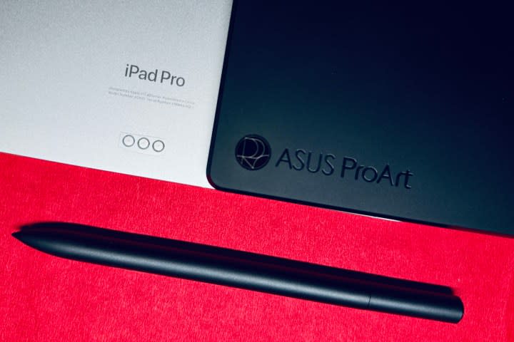 Asus ProArt PZ13 with iPad Pro and stylus.