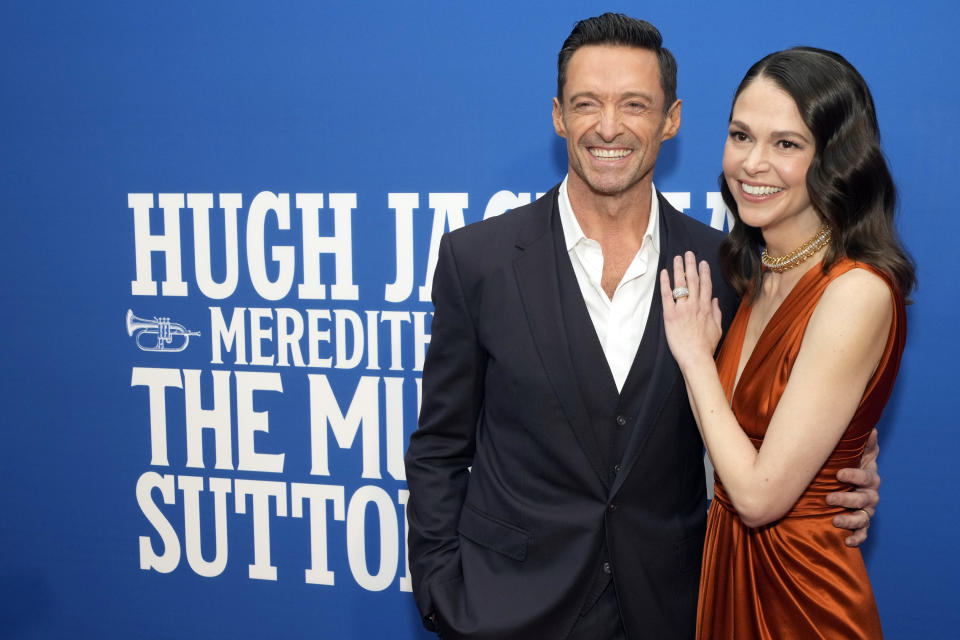 Hugh Jackman, left, and Sutton Foster in 2022, at opening night of 