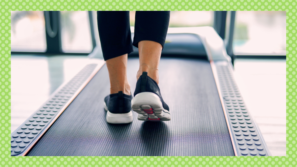 Feet walking on a treadmill