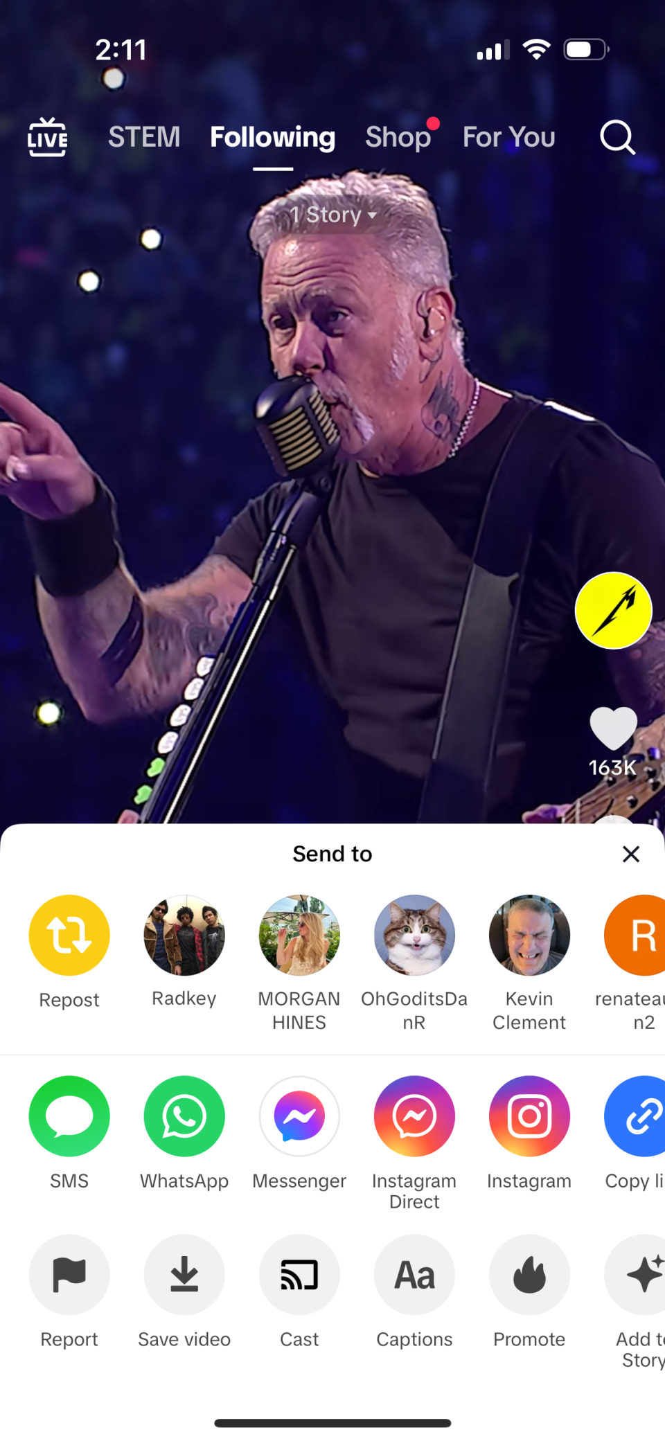 With a potential TikTok ban coming, you may want to save some videos. After clicking the Share arrow on this official Metallica video, you'll see a Save Video option.