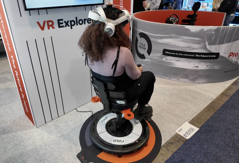 The Roto VR Explorer chair and head tracker at CES 2025