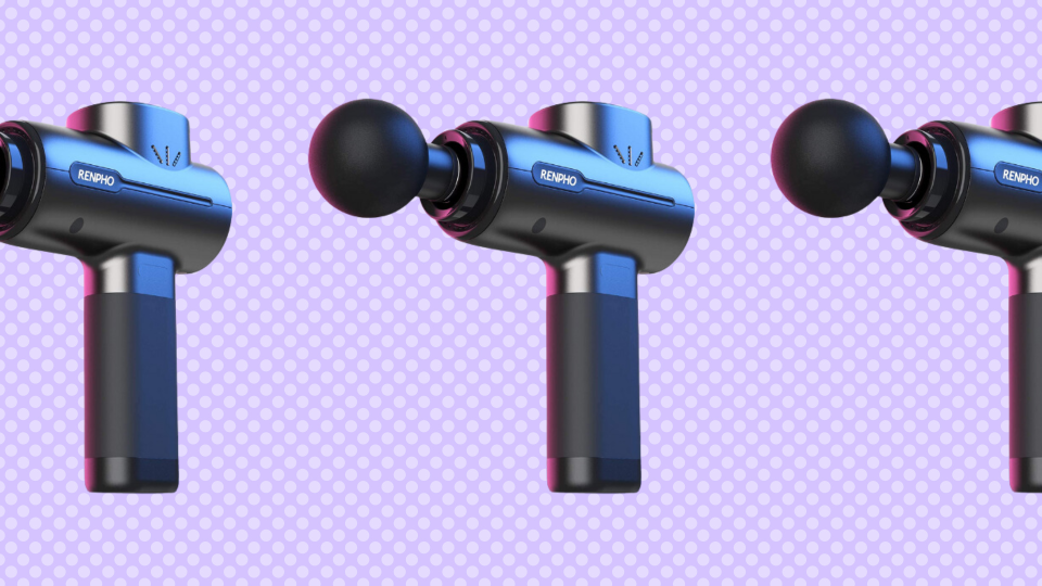 massage gun over purple background