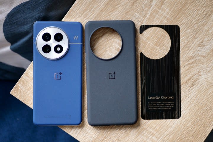 The OnePlus 13 with its Sandstone case.