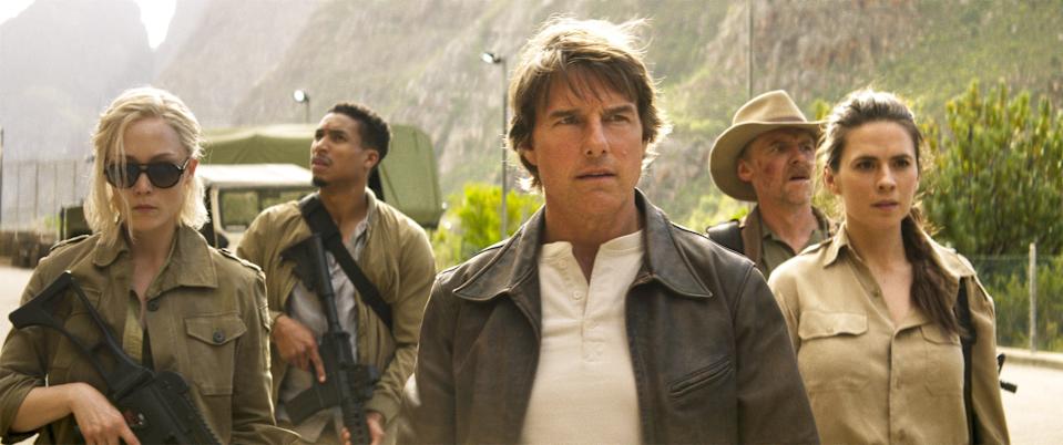 Pom Klementieff, Greg Tarzan Davis, Tom Cruise, Simon Pegg and Hayley Atwell In 