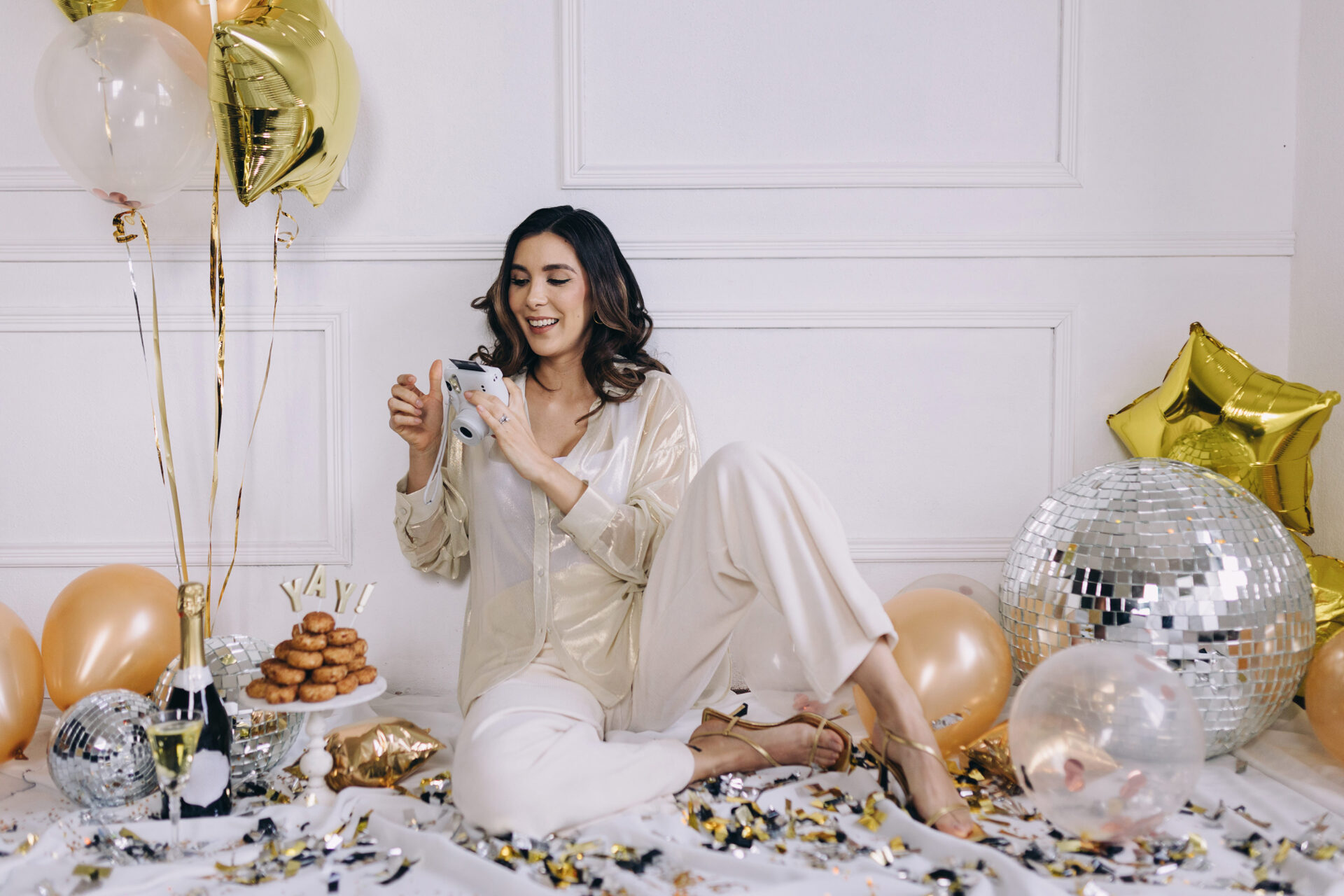 Golden celebration workspace showing influencer status achievement through blogging