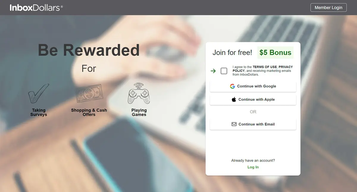 Interfaz de la aplicación InboxDollars para ganar dinero viendo videos