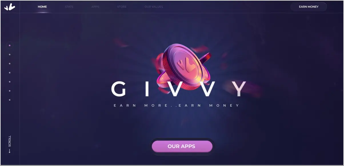 Pantalla de la aplicación móvil Givvy Videos que muestra las ganancias en monedas