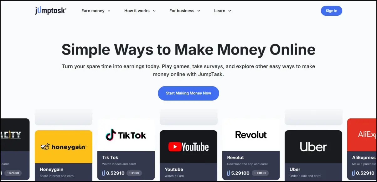 Interfaz de la plataforma JumpTask que muestra tareas de visualización de vídeos