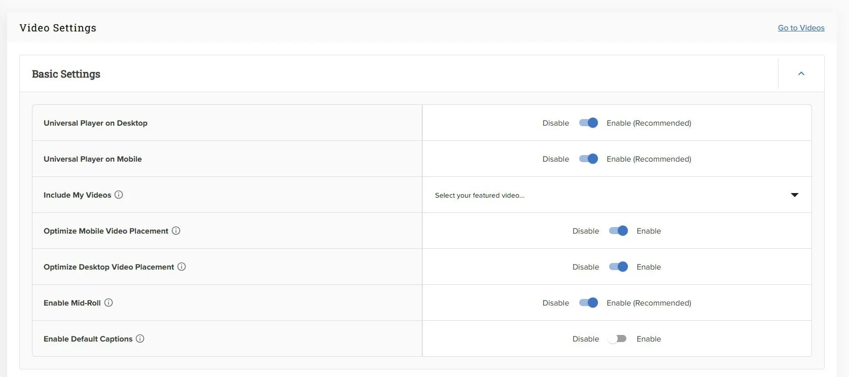 用于在移动设备和桌面设备上启用通用播放器的 Mediavine 视频设置