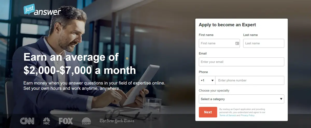Plataforma experta JustAnswer como sitio web secreto con altos ingresos para ganar dinero