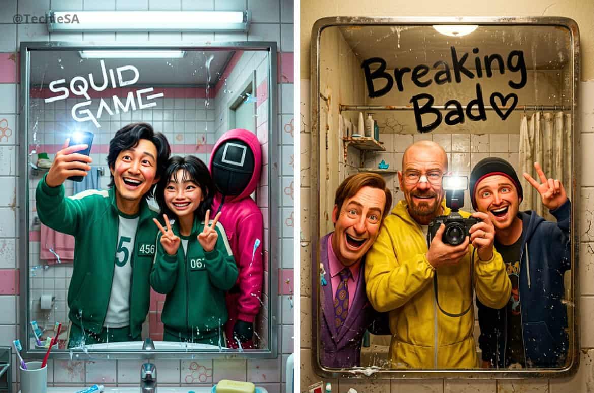 TV Mirror Selfie mensaje Pixar 3D CGI render personajes película série salle de bain selfie