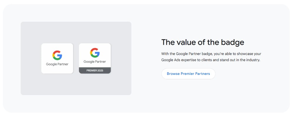 Insignias de socio de Google que muestran diferentes niveles de certificación de administrador de anuncios calificado