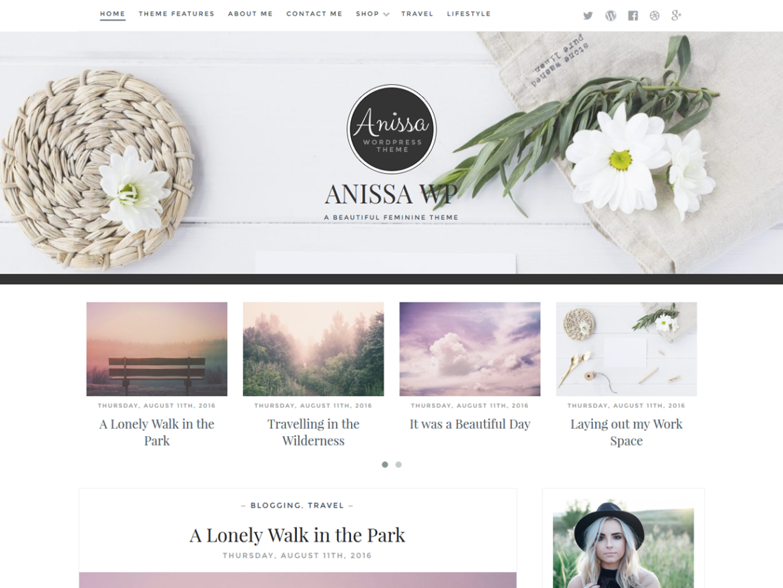 Anissa WordPress 主题具有大标题图像和特色帖子小部件