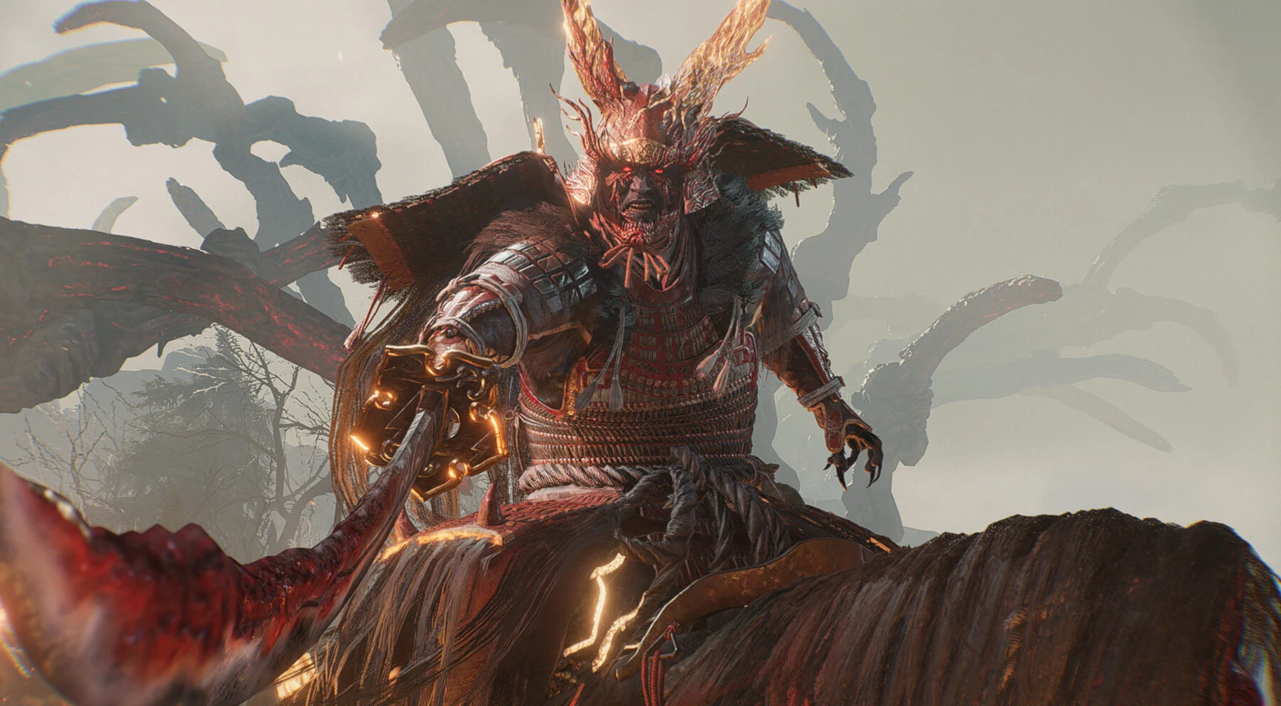 《仁王 3》评测中，蒙面武士拿着长矛准备召唤妖怪灵魂