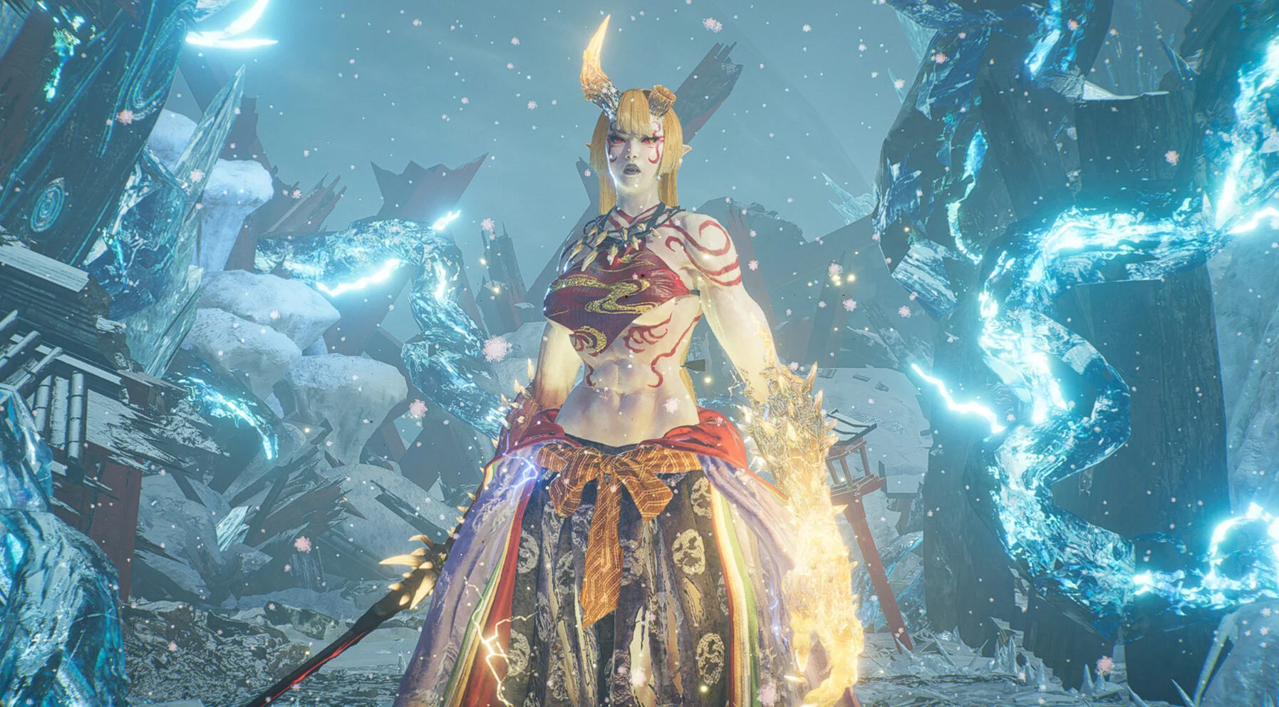 《仁王 3》评论战斗中，一名神秘女子在姿态转换中使用蓝色魔法