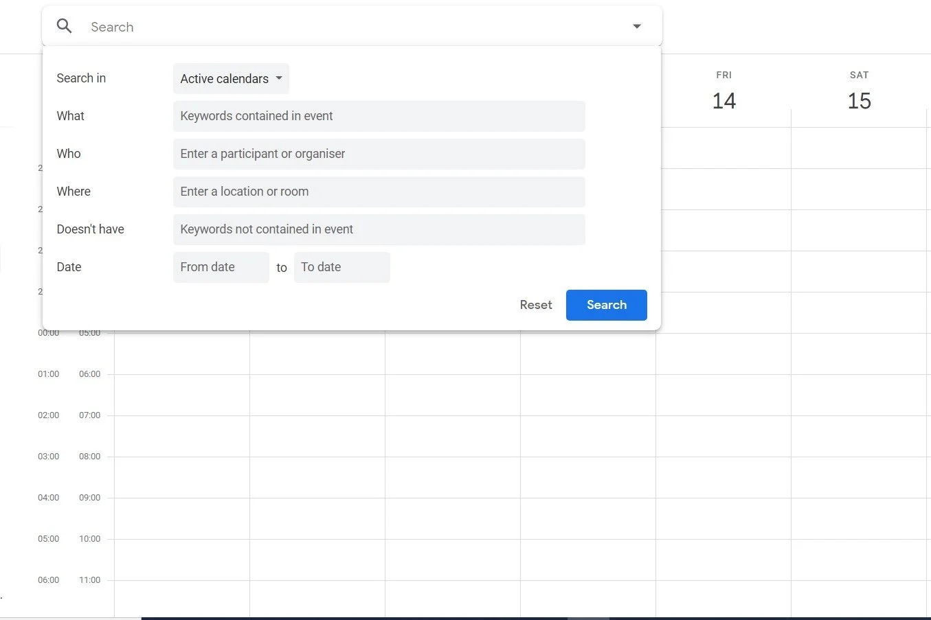 Использование раскрывающихся фильтров расширенного поиска для поиска конкретных прошлых исторических событий.