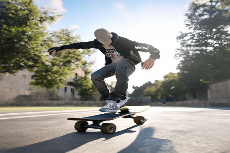 A professional dolly shot of a skateboarder in an urban park generated by Google Veo 3.1
