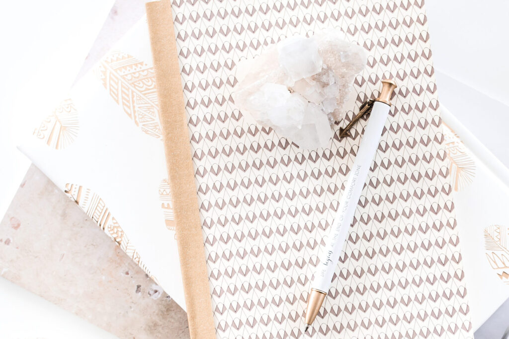 Collection of 50 personal development blog post ideas listed on a stylized graphic