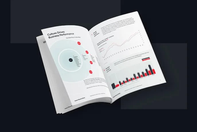 Nine high-trust leadership behaviors wheel infographic for building great workplace culture