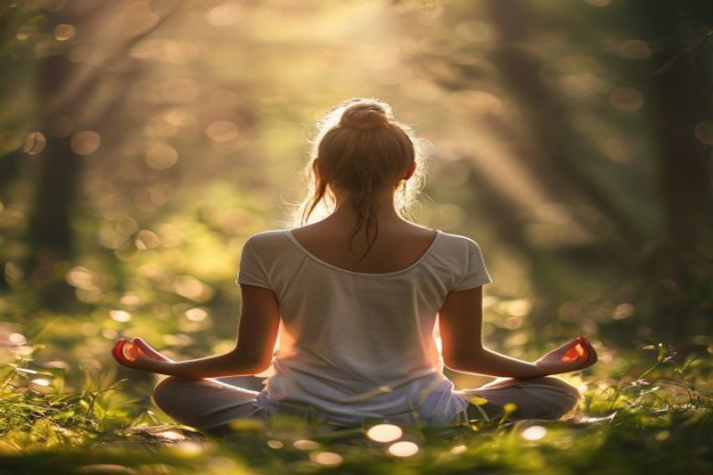 A peaceful woman practicing mindfulness in nature to illustrate mental health blog post ideas