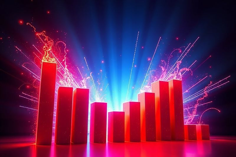 带有霓虹灯效果的戏剧性 3D 条形图向上爆炸