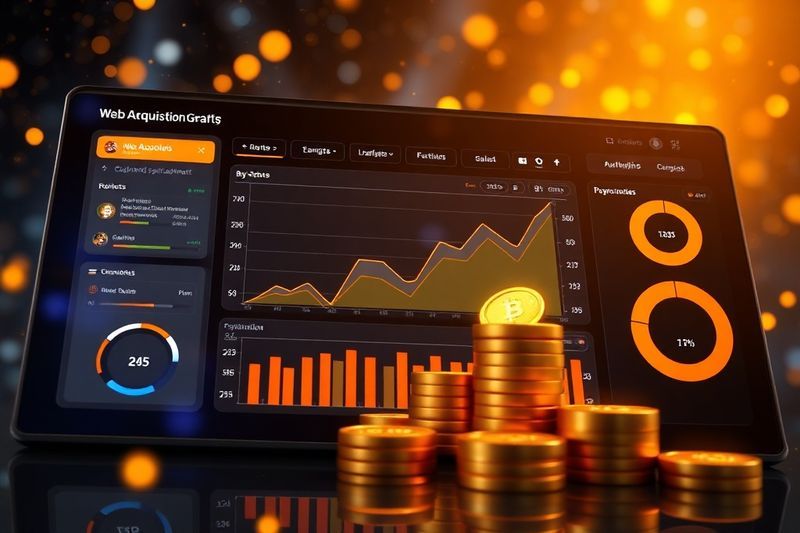 Strategic digital dashboard visualizing website acquisition and financial growth 2026