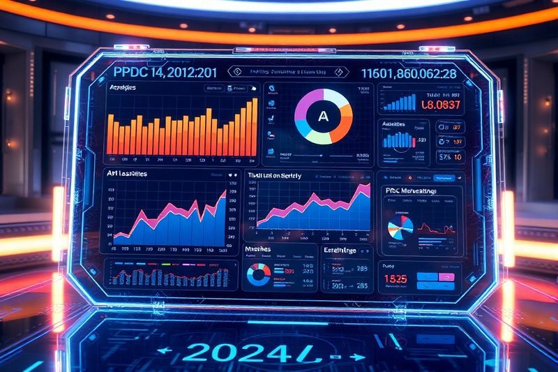 Panel de control de PPC avanzado que muestra análisis predictivos de 2026 y datos de ofertas de IA