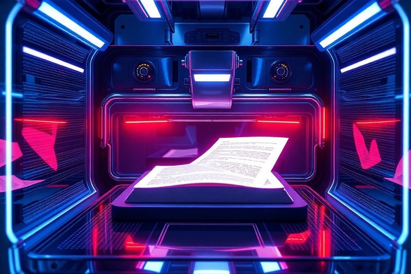 Imprenta láser futurista que produce un solo libro de bolsillo