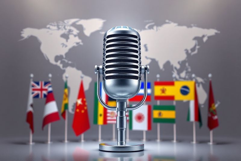 Micrófono y globo terráqueo que representan audiolibros y traducción de productos digitales.