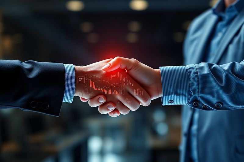 Apretón de manos holográfico que representa la creación de confianza a través del valor digital gratuito