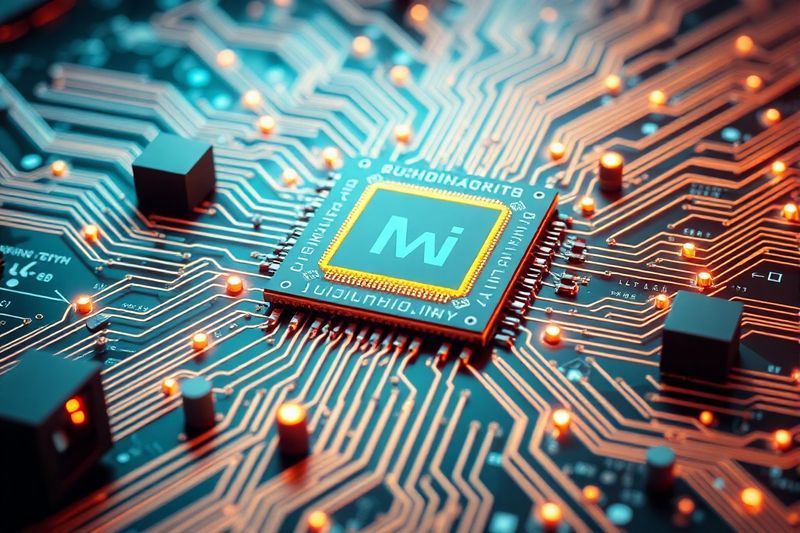 Diseño de microchip automatizado con líneas de IA que crean circuitos, representando a Siemens Fuse EDA