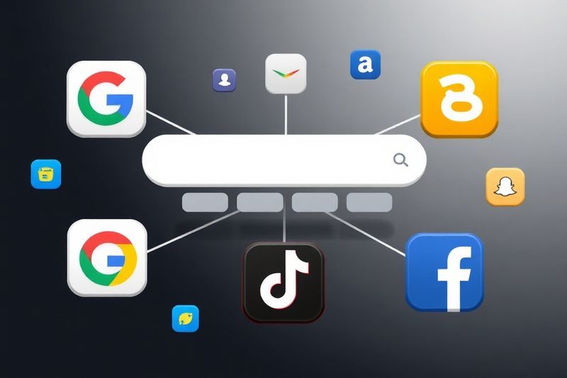 Infografía de plataformas de búsqueda diversificadas, incluida la búsqueda social