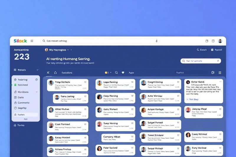 Interfaz de Slack que muestra humanos y agentes de IA colaborando a través de flujos de mensajes continuos