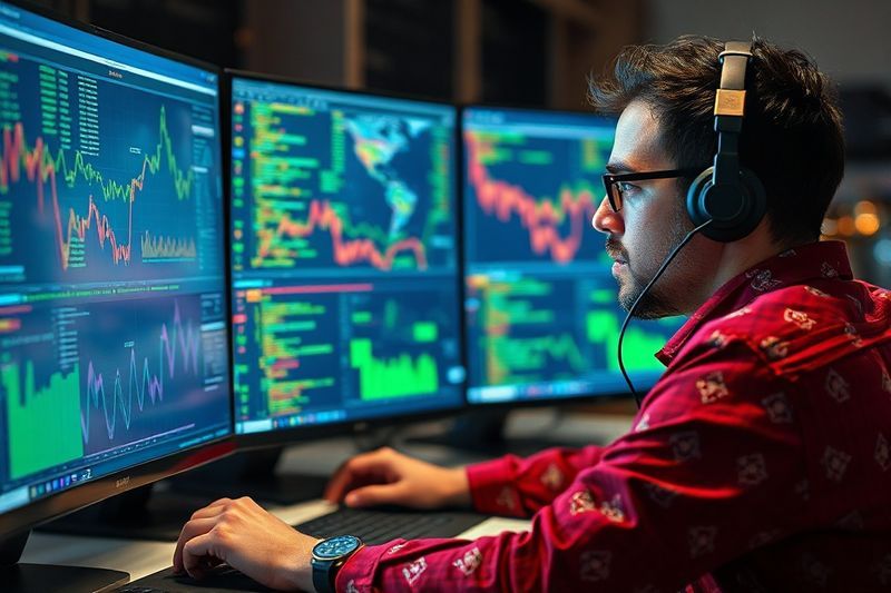 高速で移動する AI データ ストリームの速度に合わせようとして圧倒されるオフィス ワーカー