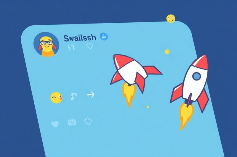 带有爆炸火箭飞船表情符号的社交媒体源的程式化插图