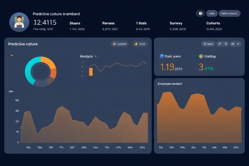 Un panel de inteligencia artificial que muestra análisis de sentimientos y tendencias culturales predictivas para una empresa moderna