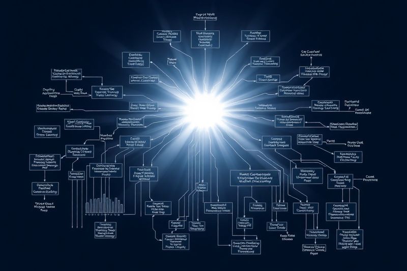 Diagrama de flujo de gobierno corporativo que alimenta datos en una fuente de luz central pura