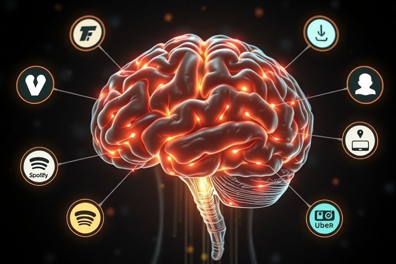 Cerebro de Claude AI con nodos de memoria brillantes conectados a varias aplicaciones móviles